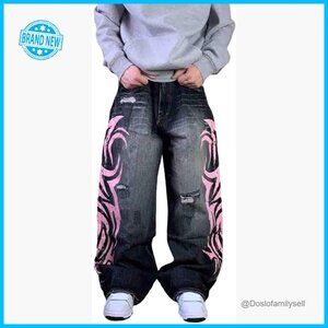 Y2K Streetwear Loose Fit Jeans High Waist Wide Leg Gothic Print Harajuku